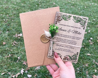 Personalized Wood Invitation Set - Floral Tropical Wedding Invitation - Beach Weddings - Laser Cut Wooden Wedding Invitations