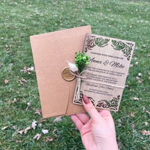 Personalized Wood Invitation Set - Floral Tropical Wedding Invitation - Beach Weddings - Laser Cut Wooden Wedding Invitations