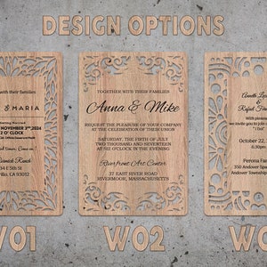 Personalized Wood Invitation Set Rustic wooden wedding invitation Floral Wedding Invitation Custom Wedding Invitations Low Quantity afbeelding 3