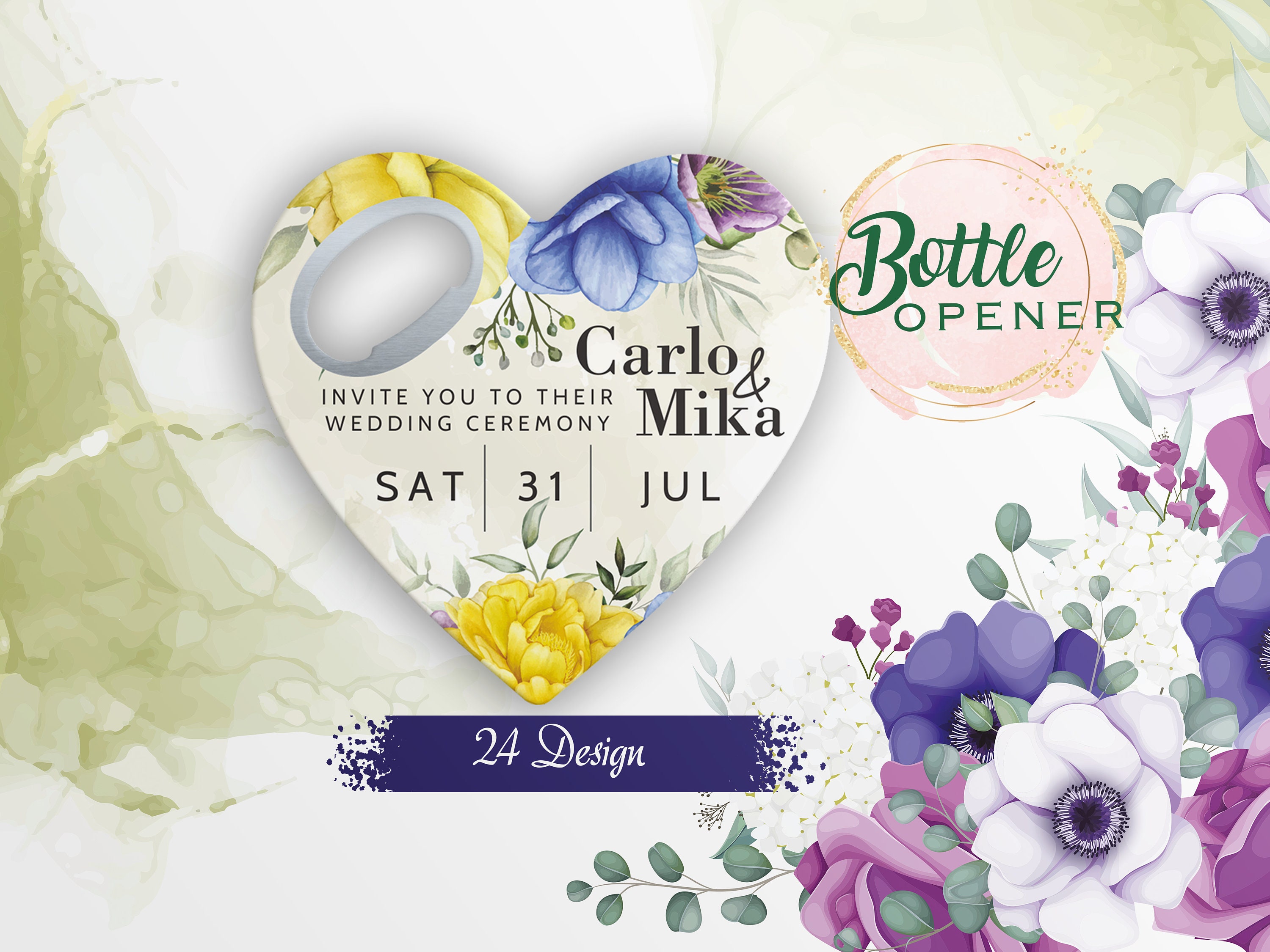 Heart Wedding Favor Magnet: Custom Bottle Opener, Personalized