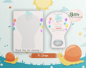 Personalized Baby Shower Bottle Opener Magnet: Cloud & Balloons Design