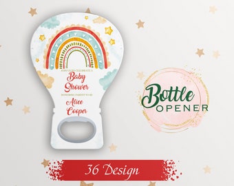 Personalized Rainbow Baby Shower Magnet Bottle Opener: Gender Neutral Party Favor