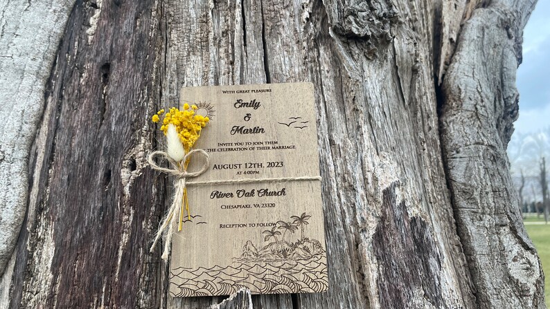 Gypsophila & Wood Wedding Invitation, Rustic Wedding Invitations with FREE Envelopes image 2