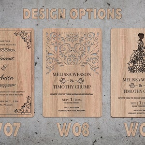 Ensemble dinvitations en bois personnalisé Invitation de mariage en bois rustique Invitation de mariage floral Invitations de mariage personnalisées Faible quantité image 5