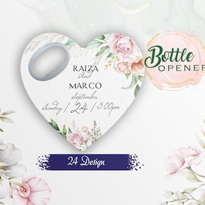 Custom Heart Wedding Favor: Engraved Magnet Bottle Opener
