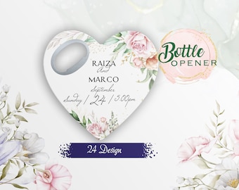 Custom Heart Wedding Favor: Engraved Magnet Bottle Opener