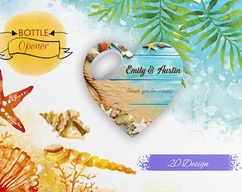 Palm Wedding Favor: Heart Magnet Bottle Opener, Personalized Bulk Gift