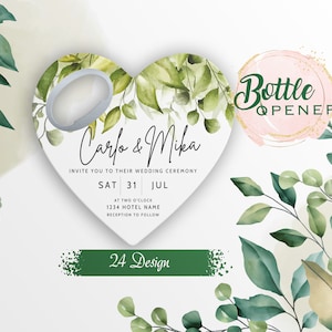 Personalized Heart Wedding Favor Magnet: Custom Bottle Opener