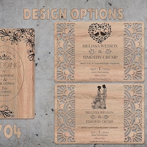 Personalized Wood Invitation Set Rustic wooden wedding invitation Floral Wedding Invitation Custom Wedding Invitations Low Quantity afbeelding 4