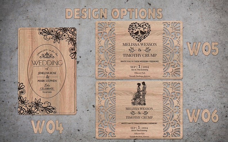 Personalized Wood Invitation Set Rustic wooden wedding invitation Floral Wedding Invitation Custom Wedding Invitations Low Quantity image 4