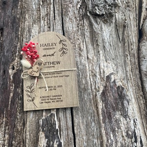 Floral Wooden Wedding Invitations & Gypsophila Flowers, Hand Painted Wood Invitation 4" x 6" (10x15)