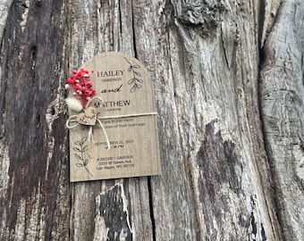 Floral Wooden Wedding Invitations & Gypsophila Flowers, Hand Painted Wood Invitation 4" x 6" (10x15)