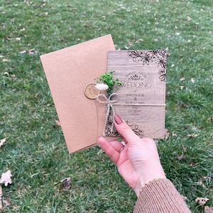 Gypsophila & Wood Wedding Invitation, Rustic Wedding Invitations with FREE Envelopes and Stickers