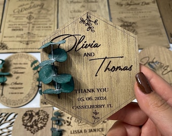 Personalized Wood Wedding Magnet Favors: Hexagon Save the Date