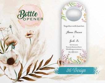 Custom Wedding Bottle Opener Magnet, Rustic Floral Save The Date Favor