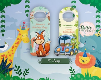 Personalized Safari Birthday Bottle Opener Magnet: Jungle Animal Party Favor