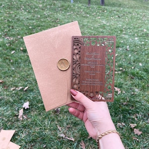 Wood & Lavender Wedding Invitation Set, Personalized wooden wedding invitation, Rustic Invitation