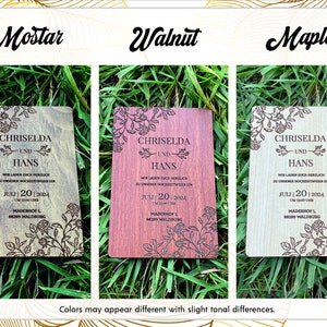 Ensemble dinvitations en bois personnalisé Invitation de mariage en bois rustique Invitation de mariage floral Invitations de mariage personnalisées Faible quantité image 7