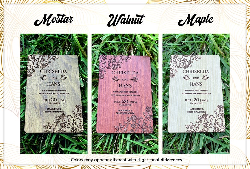 Ensemble dinvitations en bois personnalisé Invitation de mariage en bois rustique Invitation de mariage floral Invitations de mariage personnalisées Faible quantité image 7