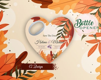 Custom Heart Wedding Favor: Fall Theme Bottle Opener Magnet