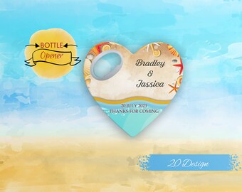 Personalized Heart Wedding Favor: Magnet Bottle Opener, Custom Thank You Gift