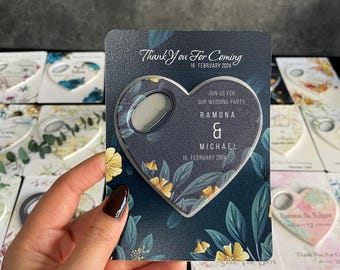 Personalized Heart Wedding Favors: Magnet Bottle Opener Keepsakes