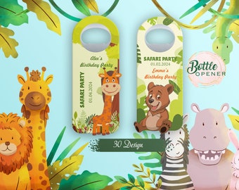 Personalized Safari Birthday Bottle Opener Magnet: Jungle Animal Party Favor