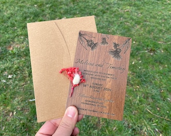 Personalized Wood Invitation Set - Rustic wooden wedding invitation - Floral Wedding Invitation - Custom Wedding Invitations - Low Quantity