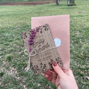 Lavender Save the Date Magnet, Save the Dates Magnets Wooden Laser - Cut, Real Birch Wooden Invitations Cards  Wedding Invitation Set