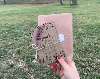 Lavender Save the Date Magnet: Laser-Cut Birch Wood Wedding Invitation