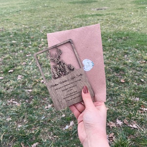 Deer Rustic Wedding Invitations, Personalized Wooden Wedding Invitations, Unusual Semi Custom Wedding Invitations with rsvp