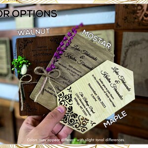 Gypsophila & Wood Wedding Invitation, Rustic Wedding Invitations with FREE Envelopes image 7