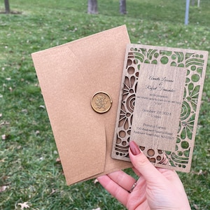 Personalized Wood Invitations-Floral Wooden Wedding Invitations & Gypsophila Flowers, Hand Painted Wood Invitation 4" x 6" (10x15) cm