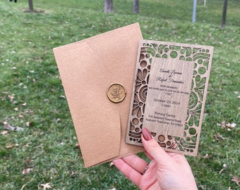 Floral Wooden Wedding Invitations: Personalized Hand-Painted Wood (4" x 6")