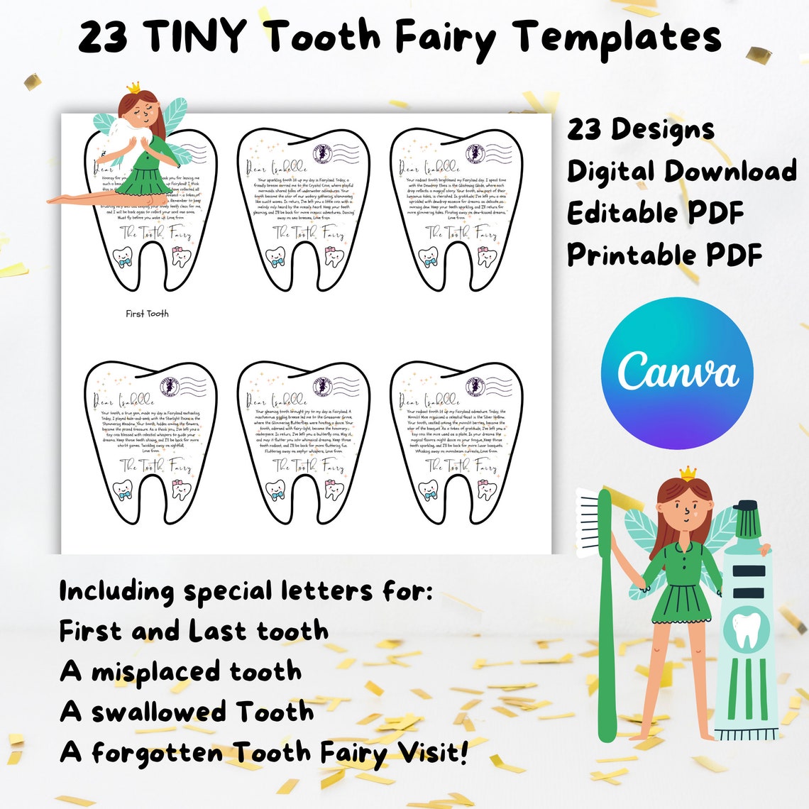 Printable 23 Mini Tiny Tooth Fairy Letter Instant Download and Fully Editable Tooth Fairy Set ...