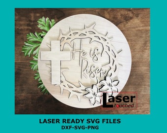 He is risen Sign, Digital download, Round door hanger svg, Glowforge laser file, Easter decor, Jesus sign, cut file, svg, Laser file