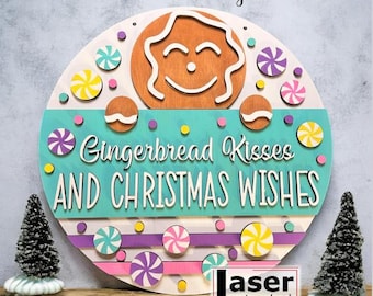 Letrero de besos de jengibre, descarga digital, colgador de puerta redondo svg, archivo láser Glowforge, letrero de deseos navideños, archivo de corte, svg, archivo láser