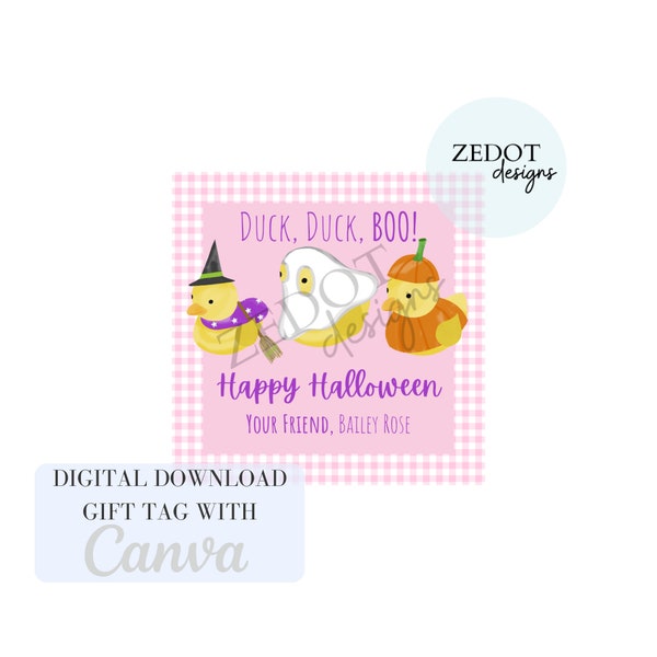 Halloween Gift Tag, Duck Duck Boo, Editable