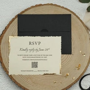 RSVP-kaart QR-code, RSVP-kaarten voor bruiloft, QR-code RSVP en zwarte envelop, RSVP-kaarten, responskaart, groene responskaart 4,1 x 5,7 inch