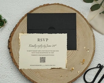 Rsvp Karte QR-Code, Antwortkarten für Hochzeit, Antwortkarte, Antwortkarte grün, 10,5 x 15,7 cm, mit schwarzem Umschlag und Antwortkarte