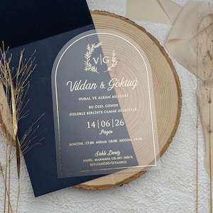 50 pcs, Modern Design, Acrylic Wedding Invitation, Gold Foil Clear, Floral Roses Design, Spring Wedding invitation, Marriage Invite Envelope image 2
