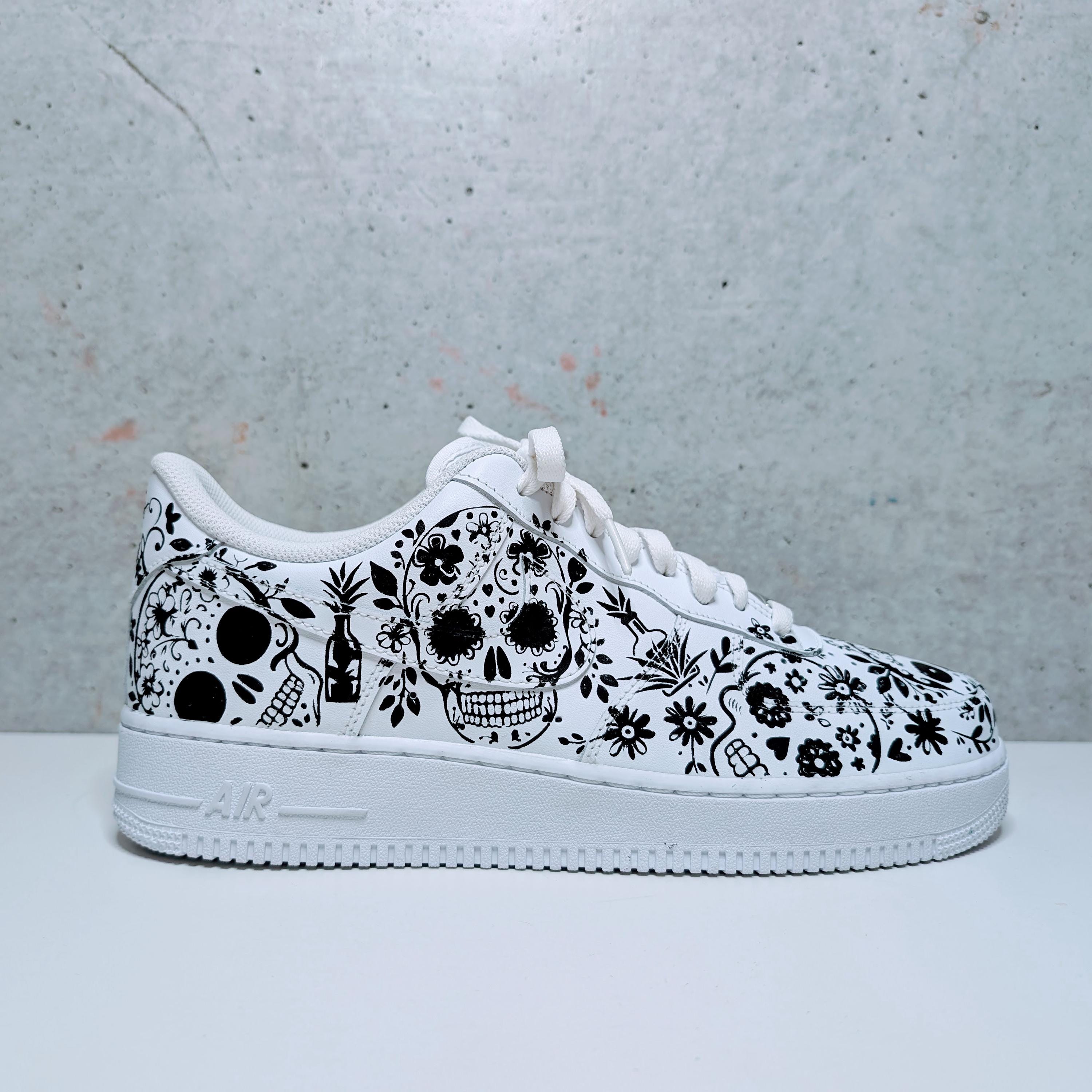 Hand-painted Day of the Dead Air Force 1 Sneakers | Black & White