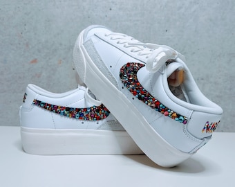 Hand-Applied Multi-Colored Crystal Nike Blazer Sneakers | Custom Bling Blazers | Luxury Crystal Shoes