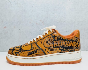 Custom Air Force 1 basketbalsneakers | Handgeschilderde pop-artschoenen | Sport-streetwear in stripstijl | Cadeau voor basketballer en fan