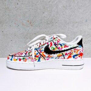 Hand-Painted Air Force 1 Sneakers, AF1, Splatter Paint, Black Logo