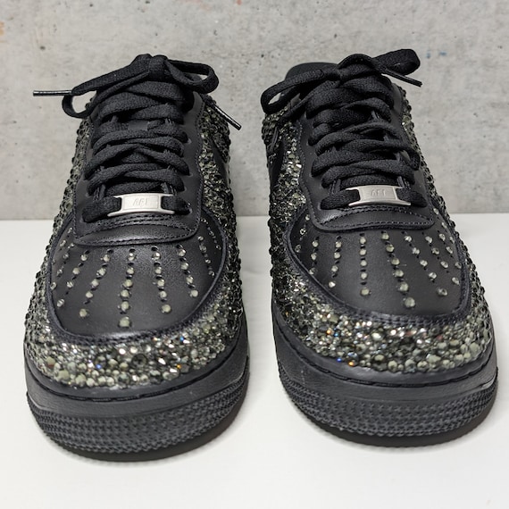 Hand-applied Crystal Air Force 1 Sneakers | Black Diamond  display picture 1