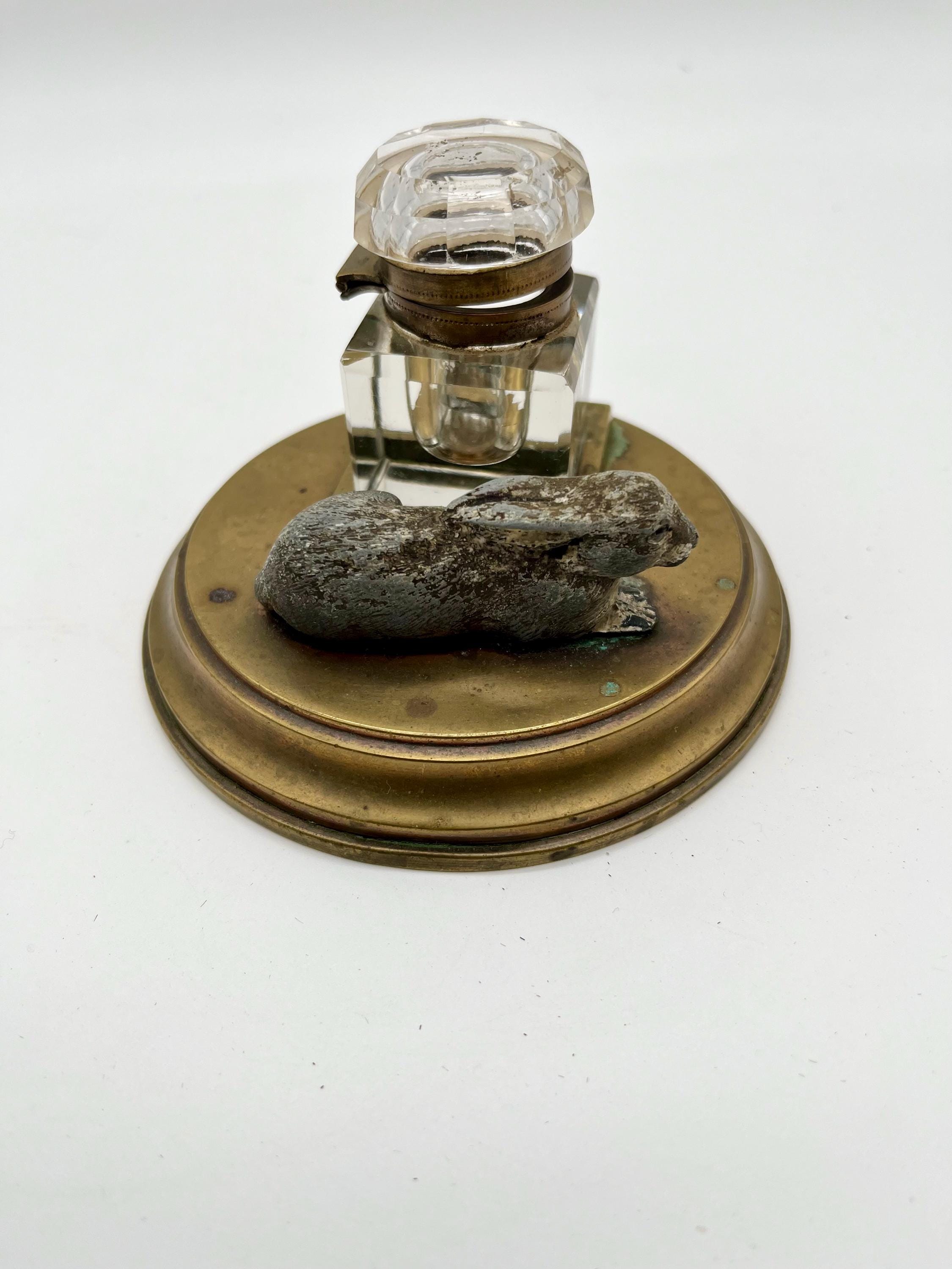 Small Inkwell With Bunny on Brass Base - Etsy