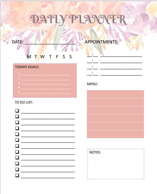 Pretty Floral Daily Planner - Etsy