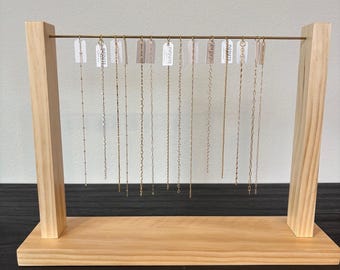 Large Permanent Jewelry Chain Display - Wood & Brass
