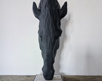 Resin Sculpture CAPUT EQUI Horse Head Trophy Matte Black Travertine Roman Marble Large Size Modern Statue Home Decore Elegance Furniture